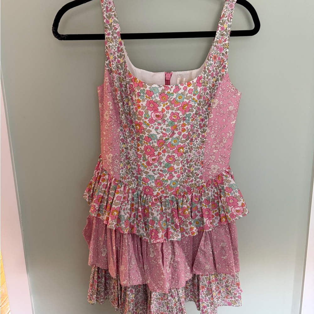 LoveShackFancy Pink Floral Mini Dress
